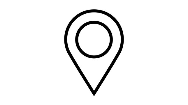 Minimalist map pin icon, black outline location pointer on white background, simple navigation symbol for web design
