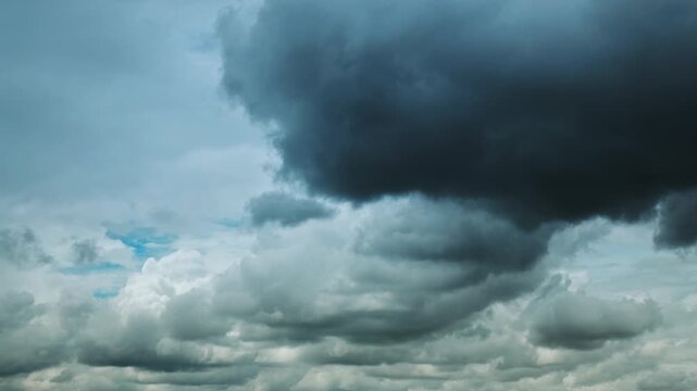 Dark Rain Clouds Time Lapse Dramatic Stormy Sky Above Horizon