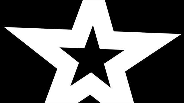 Simple star shape zoom transition, expanding to fill and returning to the beginning screen on black background