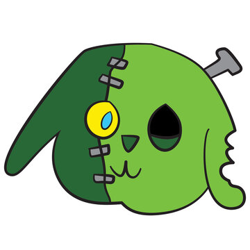 Cute Green Zombie Animal Faces Vector Set, Spooky Frankenstein Monster Pet Collection, Halloween Cartoon Clipart Bundle