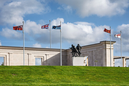 Ver-sur-Mer, France - June 4, 2026: British Normandy Memorial in Ver-sur-Mer, France, honoring fallen soldiers from the 1944 D-Day landings under a blue sky.