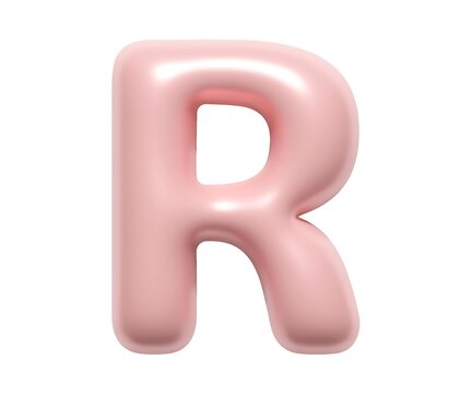 Pink 3D balloon letter R isolated on white background for branding and celebration decor