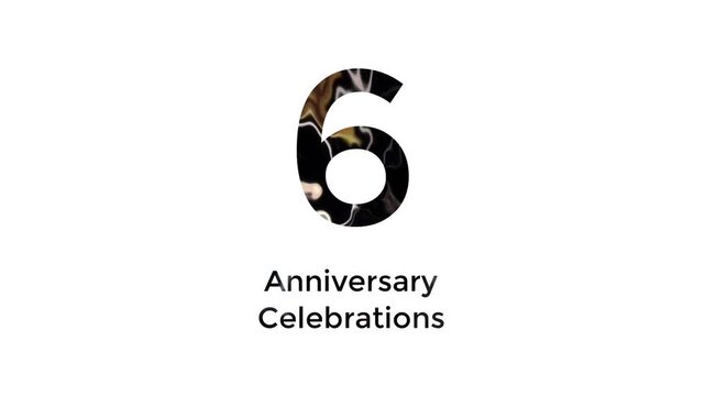 6th anniversary celebration with abstract black, yellow, white and blue color animation on white background