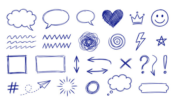hand drawn blue doodle illustrations for presentations and infographics