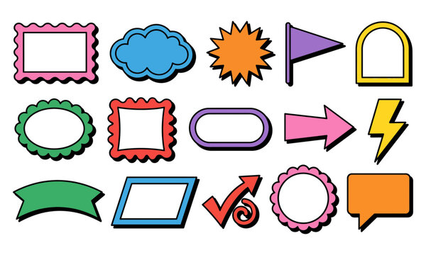 Colorful cartoon speech bubbles and frames for design projects