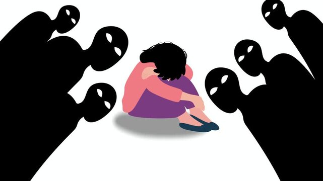 Depression Mental Health Awareness Stop Cyberbullying Concept Motion Graphic, Depressed Girl Surrounded by Evil Shadow Monsters Video