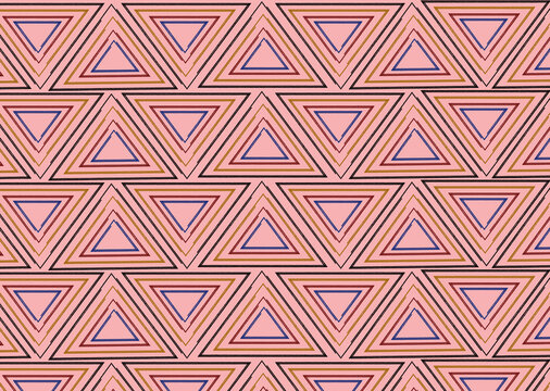 Pastel geometric seamless pattern with nested concentric triangle linework
