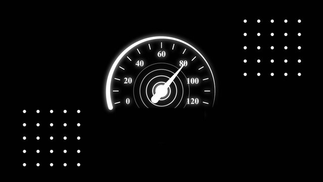 Digital speedometer gauge increasing performance and efficiency indicator white color 4k illustration. Car speedometer dashboard. Black background 4k illustration.