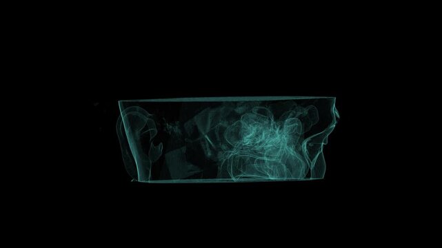 Translucent Cyan 3D Upper Body and Head Skeleton CT Scan