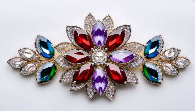 gemstone flower brooch with colorful jewels on white background high quality professional