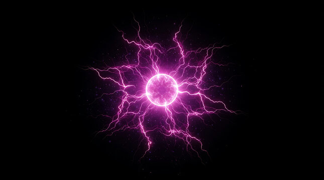 Glowing purple plasma ball with electric sparks and energy arcs