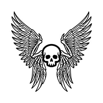 Skull with skeletal wings tattoo vector