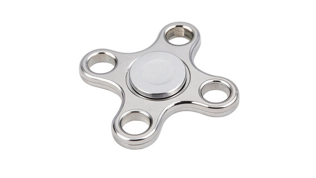 Metallic silver metal fidget spinner popular stress relief toy isolated on a white background
