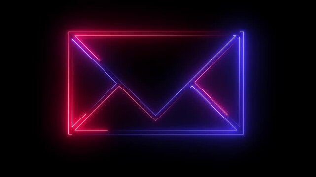 Neon envelope animation glowing red and blue digital mail symbol for communication and technology concepts