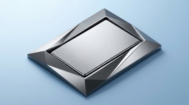 Modern metallic rectangular button with geometric beveled edges