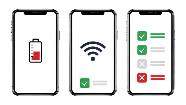 Mobile interface top bar icon set, iPhone iOS notification bar icons, battery WiFi signal indicators, minimalist vector UI design
