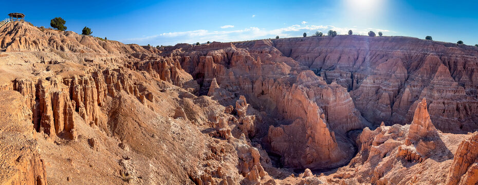 Sunrise panorama of Cathedral Gorge State Park pinnacles