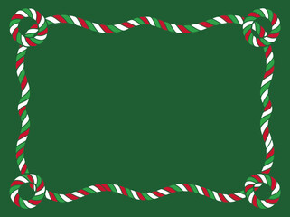 Obraz premium Festive Red Green and White Rope Border with Knotted Corners on Dark Green Background