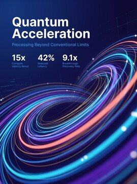 Quantum acceleration abstract data visualization with glowing blue and purple light trails