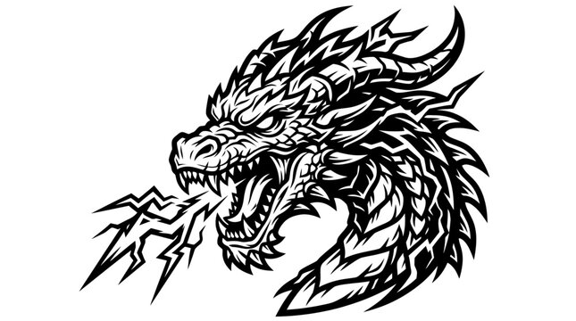 Fierce Dragon Head Breathing Fire Isolated