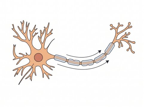 Detailed medical illustration of a human nerve cell showing neuron anatomy axon and dendrites with dendrites neurology transmission structure educational scientific neuroscience physiological
