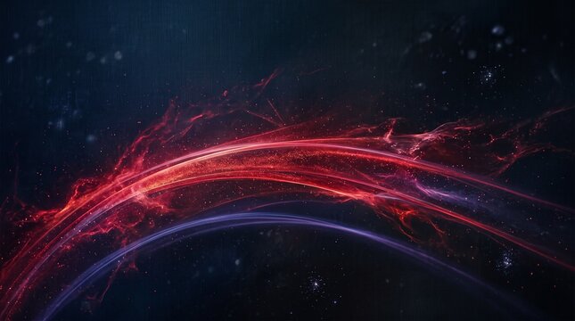 Abstract red light streaks on dark background, glowing energy wave motion effect.
