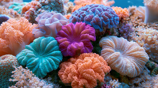 Dense Reef Ecosystem Featuring Rounded Corals and Sea Anemones