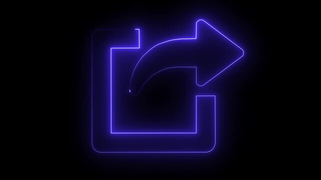 Neon purple share animation, glowing social media export symbol, digital interface ui for web and app