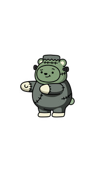 Cute cartoon bear wearing a funny Frankenstein monster costume for Halloween.