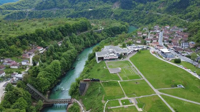 Drone View of Jablanica Bridge and Neretva River