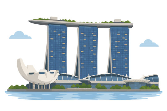 Marina Bay Sands Vector Illustration Famous Resort Landmark in Singapore