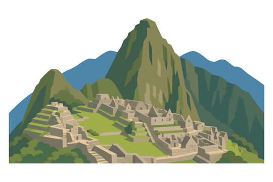 Machu Picchu Vector Illustration Ancient Inca Citadel Landmark in Peru