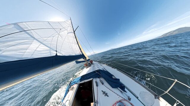 Sailing boat moves in the sea
