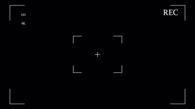4K camera interface overlay with recording indicators, focus frame, viewfinder elements, resolution, and alpha transparency