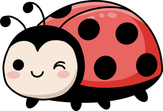 Cute cartoon ladybug winking with cheerful expression, vector illustration