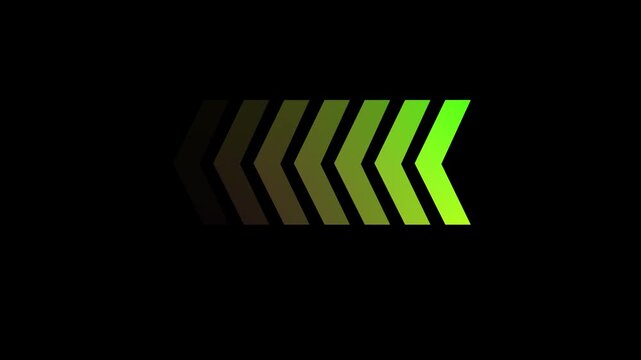Minimalist gradient chevron arrow loading animation on black background, digital motion gradient