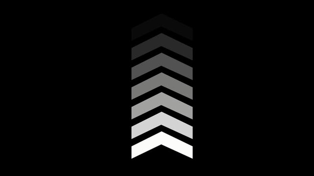 Minimalist loading animation with animated chevron arrows on black background, progress