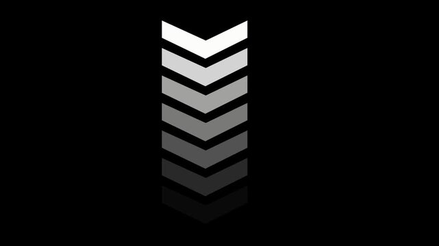 Minimalist loading animation with pulsing gradient chevron arrows on black background, progress