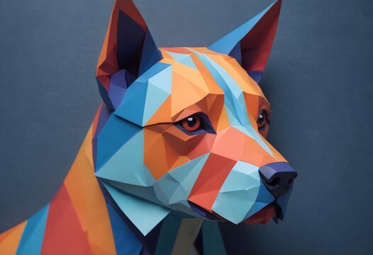 Origami papercut estilizado retrato de cabeza de perro geom&eacute;trico sobre un fondo blanco