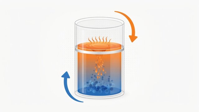 Scientific illustration of a thermal energy storage cycle with heat exchange and phase change materials