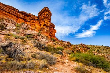 Red sandstone monolith boulder standing in Calico Basin Nevada © PhotoSpirit