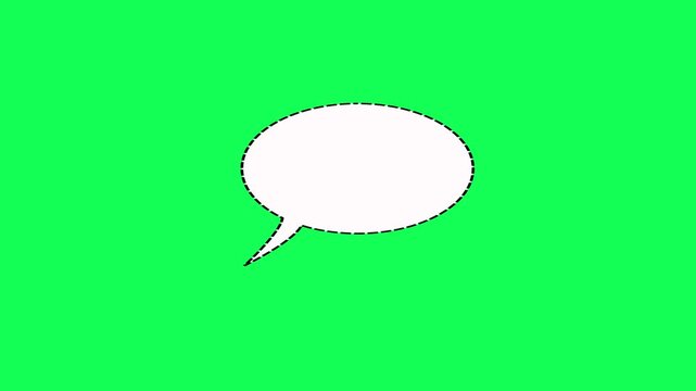 Chat bubble animation with dash line loop on green background. Thought bubble icon animation. Blank conversation bubble. Speech bubble and dot line animation for text or massage