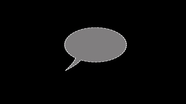 Chat bubble animation with dash line loop on black background. Thought bubble icon animation. Blank conversation bubble. Speech bubble and dot line animation for text or massage