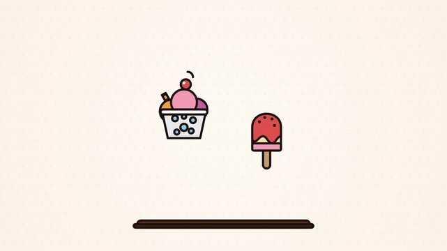 Motion video of simple vector icons of an ice cream cup and popsicle