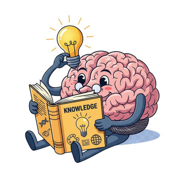 Cute cartoon snail riding a rocket with a brain