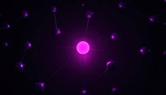 Abstract glowing purple energy core sphere with particles dark background concept particles background abstract futuristic technology molecule electron electric dimension hypnotic universe