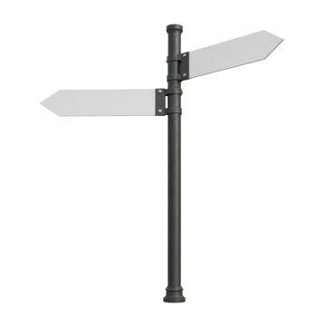 Blank gray directional signpost with two arrows pointing left and right, isolated on a clean white background