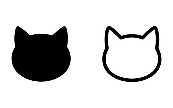 Cute cat head silhouette and outline vector illustration set with silhouette domestic collection.