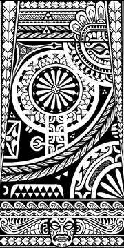 Polynesian tribal tiki pattern background vector illustration with traditional geometric ornaments