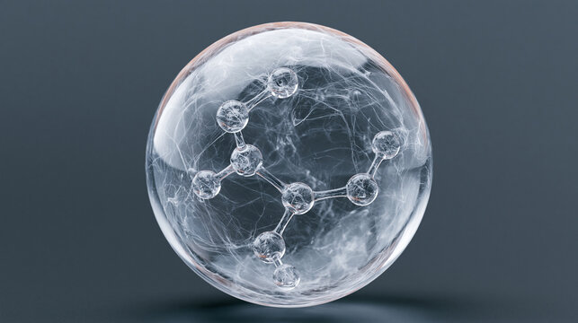 Transparent sphere encompassing complex molecular network with wispy internal filaments for advanced chemical analysis.